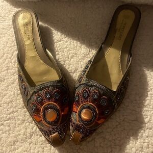 Vintage (4 Pair) Sequin Embroidered Traditional Slippers, US 7.5, Euro 38